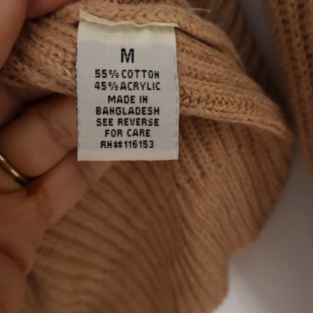 Poof Apparel Womens V-Neck Ribbed Knit Sweater Camel Tan Size M